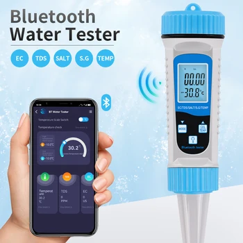 Digitális vízminőség Teszter EK TDS SÓ S. G TEMP 5 1 Víz Vizsgálati Érzékelő Bluetooth Háttérvilágítással Haza Akvakultúra