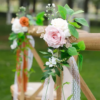 Esküvő, Szék, Virág Dekoráció Mesterséges virágkötészeti az Esküvő, Szék Hátsó Folyosón Pew Virág Dekoráció lakberendezés