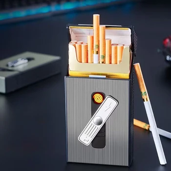 2 Az 1-ben Cigaretta Esetében Könnyebb Mágneses Szívó Fedél Egész Csomag Cigarettát Tároló Doboz, USB-Töltés, Szélálló Tekercs Könnyebb