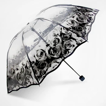 Személyiség Sűrűsödik Parapluie 3-szor Átlátszó Hercegnő Esernyő Romantikus Rose PVC Világos, Nők, Férfiak, Esőben Esernyő Ajándékok