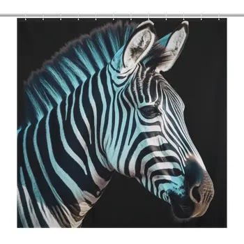 Aranyos Zebra-Állat-Extra Hosszú Zuhanyfüggöny Fürdőszobai Dekor Csík Design Szövet Fürdő Függöny Vízálló 12 Horgok