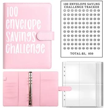 100 Megtakarítás Kihívások Könyv Borítékok,A5-ös Boríték Kihívás Kötőanyag,Készpénzzel Borítékok-Megtakarítás Kihívások(Rózsaszín)