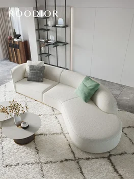 Modern luxus kanapé ívelt olasz minimalista stílusú, bőr, latex modell szoba tervező krém osztály