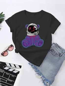 Új Nyomtatás Póló Női Divat Fekete Póló Női Rövid Ujjú O-Nyakú Póló, Vicces Rajzfilm Grafikus Tshirt Streetwear