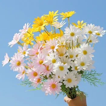 1db művirágok Selyem Daisy 5 Fej Long Branch-Műanyag Szár Hamis Virág Diy Dekoráció Növények Gondoskodjon Haza Esküvő Party