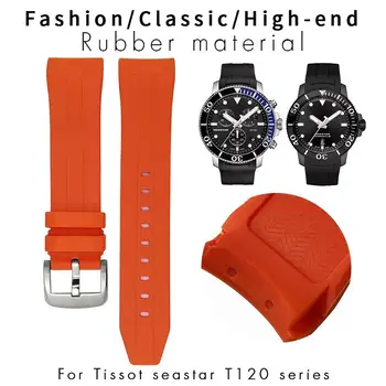 PCAVO 21mm 22mm Gumi Watchband a Tissot T120 Seastar T120407 T120417 Narancs Fekete Vízálló Sport Diveing óraszíj