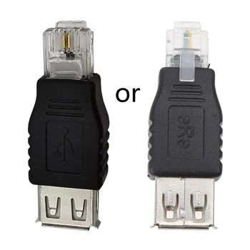 USB 2.0 USB-EGY Nő, Hogy 4 tűs RJ11 6P2C Férfi Ethernet Telefon Csatlakozó Adapter