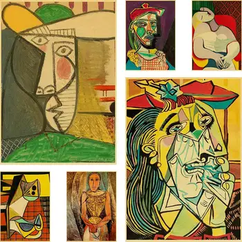 Picasso Festményei, Kraft Papír, Nyomtatás, Régi Plakátok, Családi szoba, Nappali, Kávézó, Bár Művészet Esztétikai Fali Dekoráció