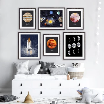 Testreszabható Tér Bolygó Akvarell Festmény Gyerek Szoba Wall Art Csillagászat Poszter Naprendszer Nyomtatott Kép 