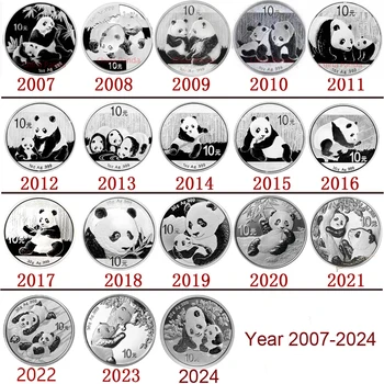 2007 - 2024 Kínai Panda Ezüst Emlékérme, Igazi Eredeti Ezüst Érme Gyűjtemény, Új Év Karácsonyi Ajándék Érme 10 Yuan UNC