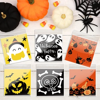 100-as Halloween Candy Műanyag Táska Ajándék Táskák Szellem Tök Pók Csomagolás Táska Gyerekeknek Ajándék Boldog Halloween Party Dekoráció
