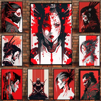 Japán Harcos Bushido Páncélozott Szamuráj Kard Ninja Vért Poszter Fekete Művészeti Vászon Festmény, Fali Kép Nyomtatása Szoba Lakberendezés