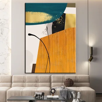 Absztrakt Kézzel Festett Színes Vászon Festmény Blokk Narancs Fekete Kék Éjjeli Kép Modern Nappali Hálószoba, Lakberendezés