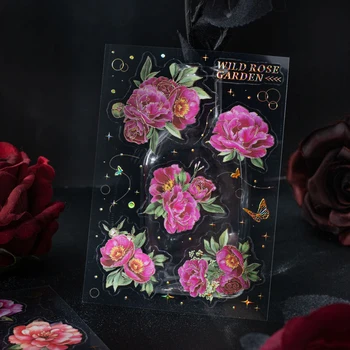 2 db/sok Barnító PET matricák Wild Rose Garden sorozat retro kreatív növény, virág sátor matricák 6 stílusok