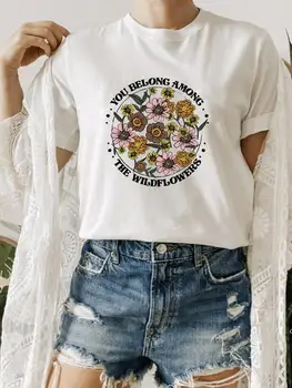 Levél, Virág 90-es évek Aranyos Stílus Női Nyári Ruha Ruházat Nyomtatás Póló Divat O-nyakú, Rövid Ujjú Grafikus T-shirt Póló Felső