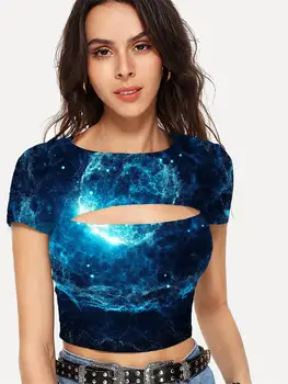 Somepet Galaxy póló Nők Tér Üreges Ki póló Univerzum pólók 3d-s Női Ruha Szexi Divat-Stílus O-Nyak